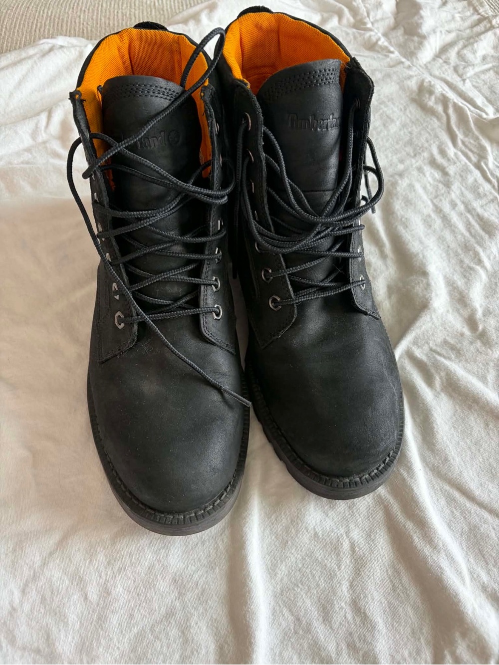 Timberland Men’s Black Leather Lace-Up Boots with Orange Interior